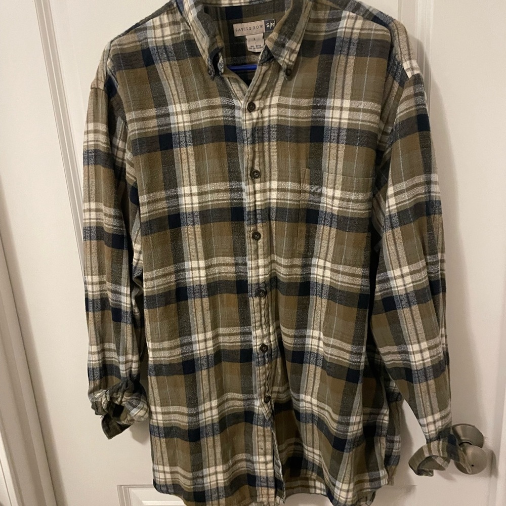 Casual Men's Plaid Button-Down Shirt - Olive and Navy